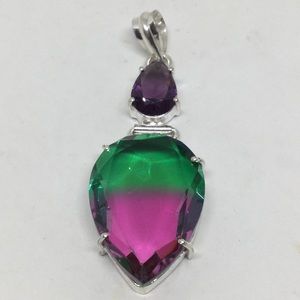 BiColour Tourmaline and Amethyst Silver Pendant
